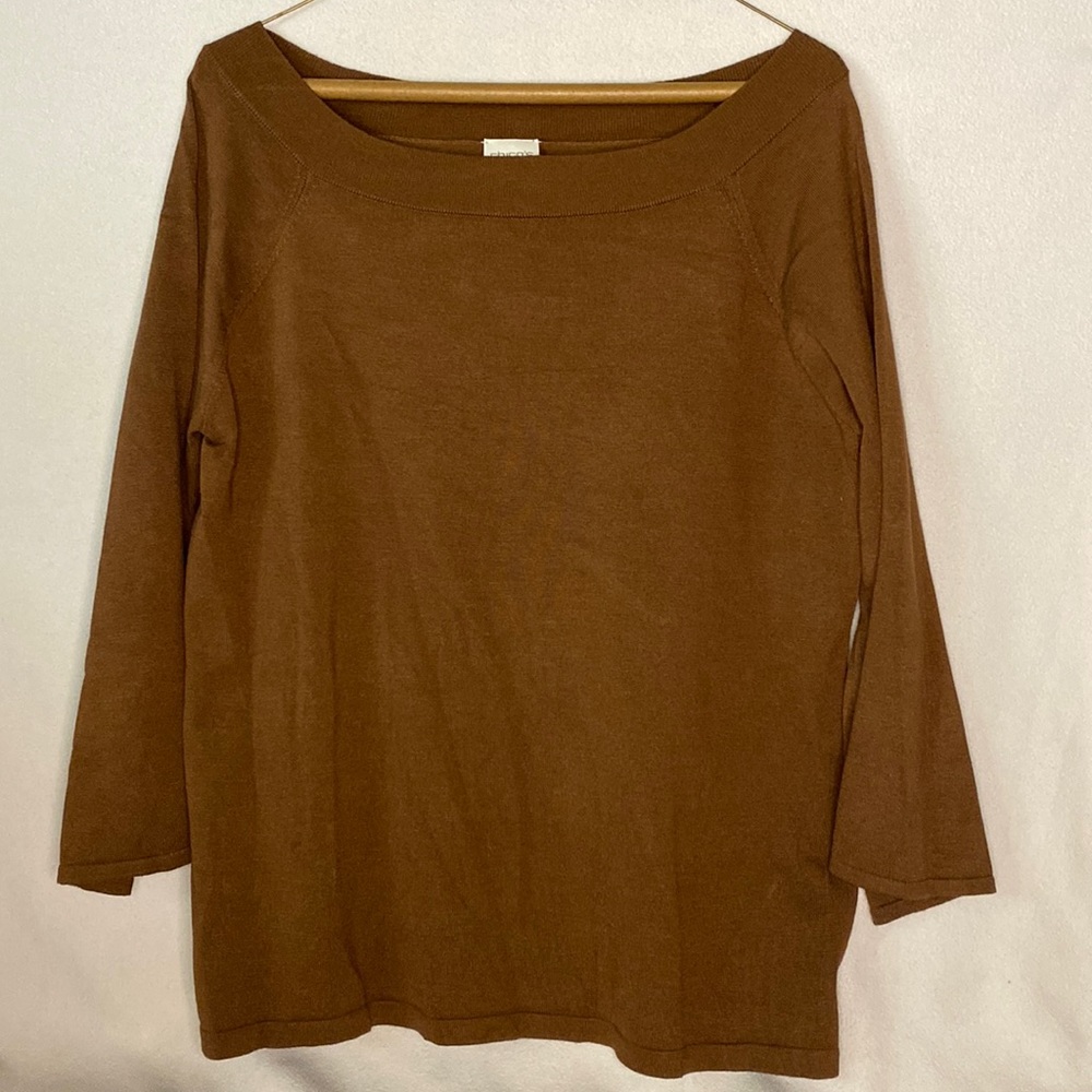 Chicos bell sleeved, boat neck top PTP 19”